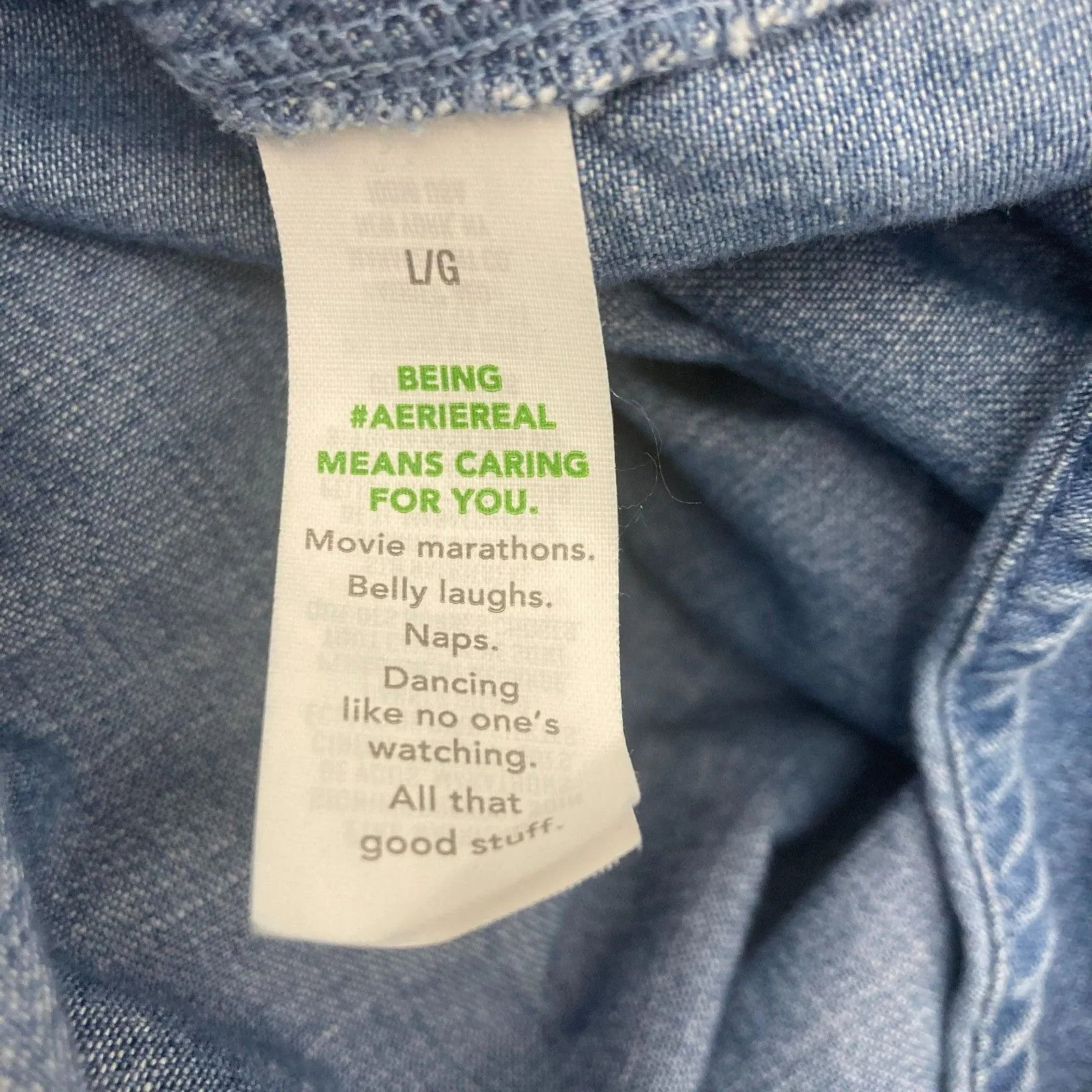 Aerie Anytime Fave Denim Shirt Women's L Oversized Long Sleeve Pockets Blue - Image 13