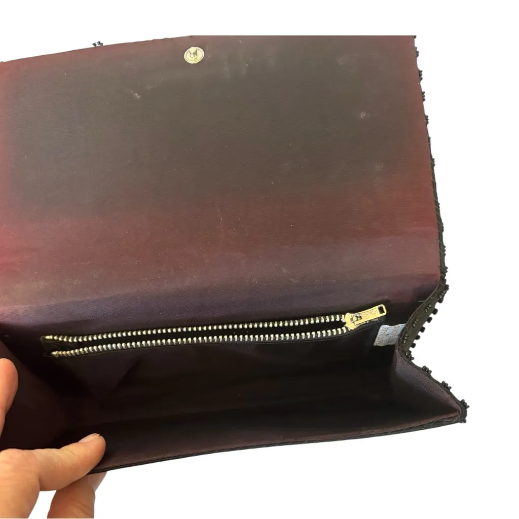 Vintage Hong Kong Hand Made Black Beaded Clutch Bag Satin Snap Closure 60s 70s - Image 4