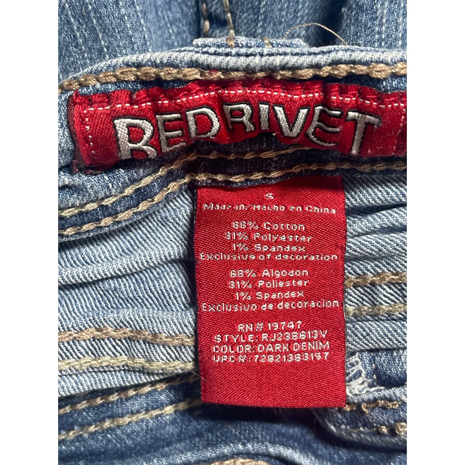 Red Rivet Blue Embroidered Distressed Cuffed Low Rise Mom Denim Jeans Shorts S - Image 3