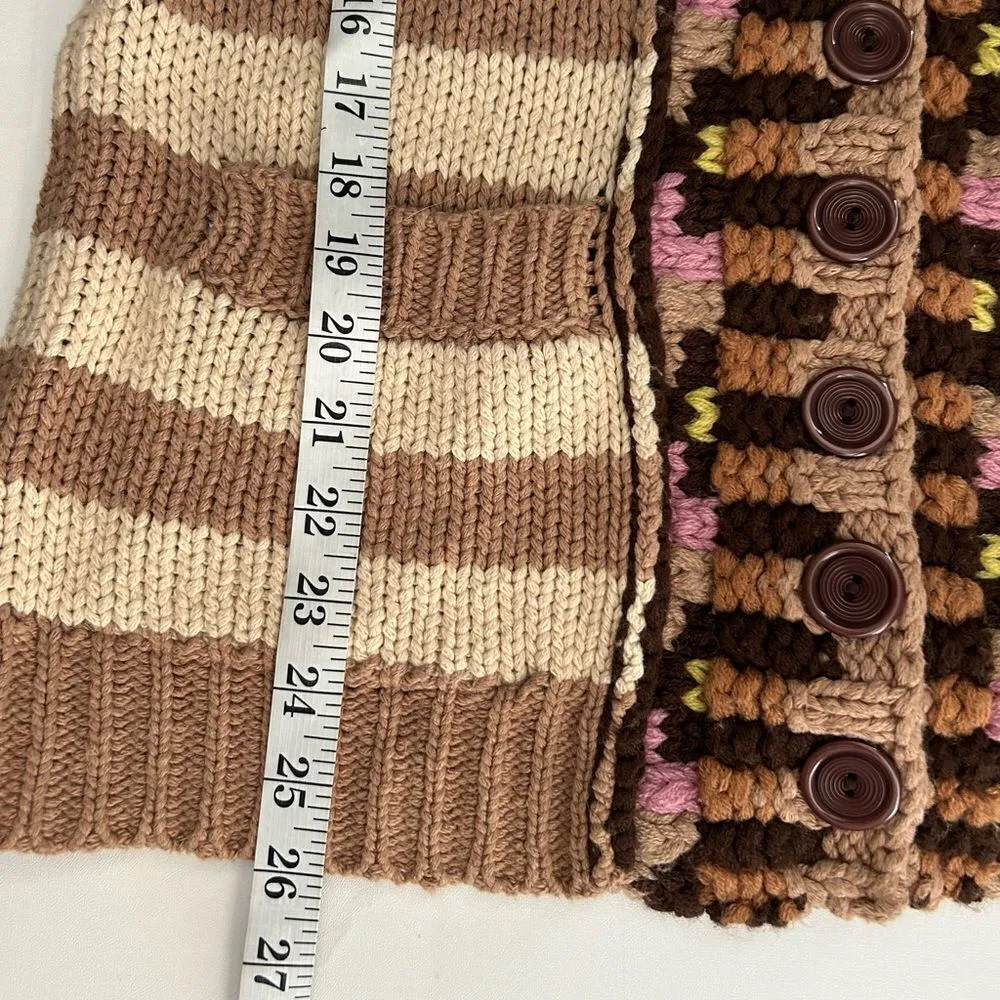 ANTHROPOLOGIE SPARROW Hopi Basket Cardigan Sweater Striped Cream Tan Size Medium - Image 10