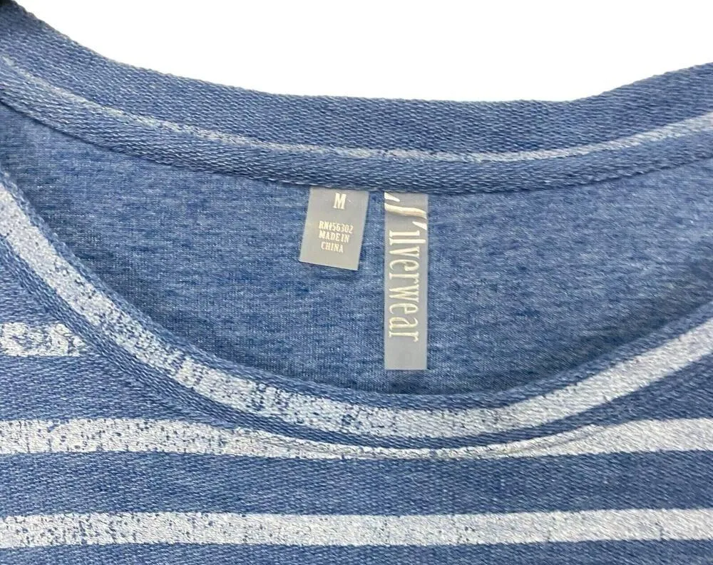 Silverwear Women's Blue Striped Long Sleeve Sweater Size M Tunic Scoop Neck Size M - Image 3