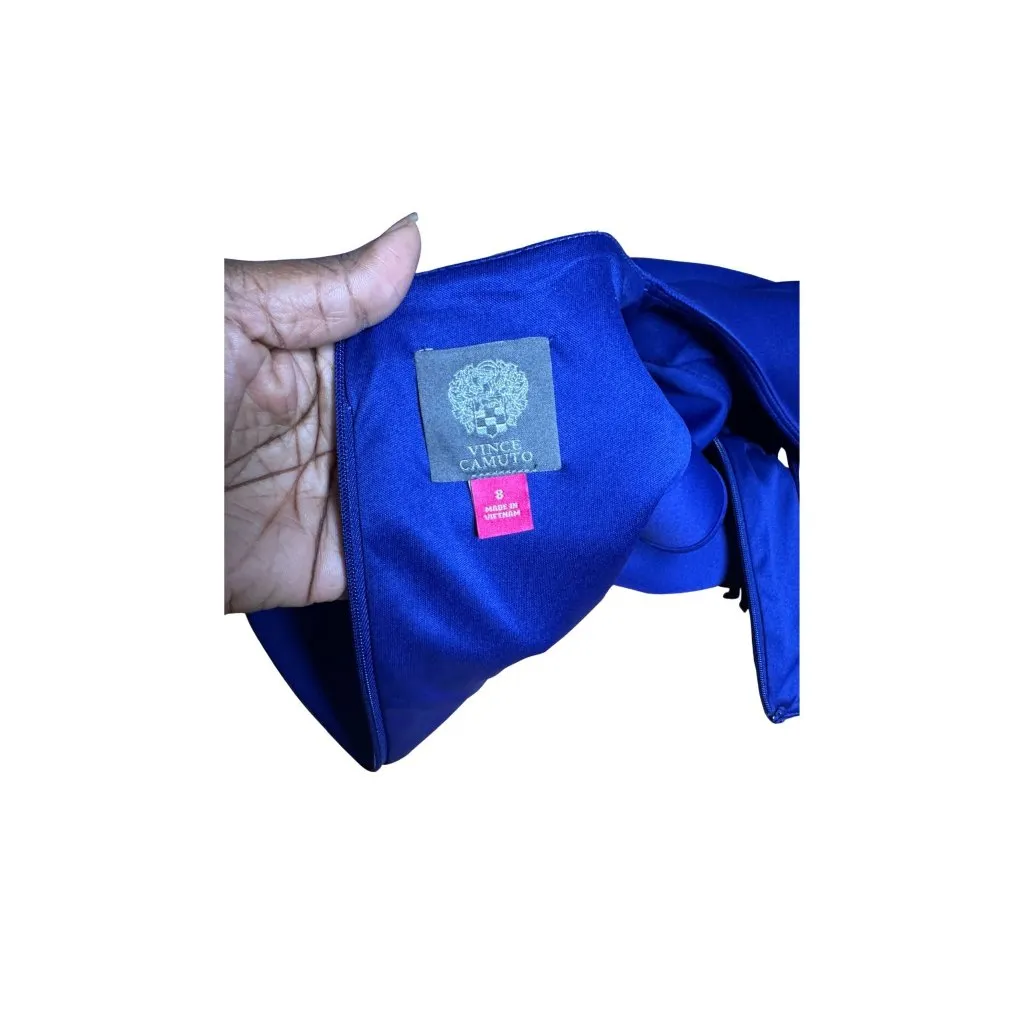 Vince Camuto Royal Blue Sleeveless Ruffle Scuba Sheath Cocktail Dress Size 8 - Image 4