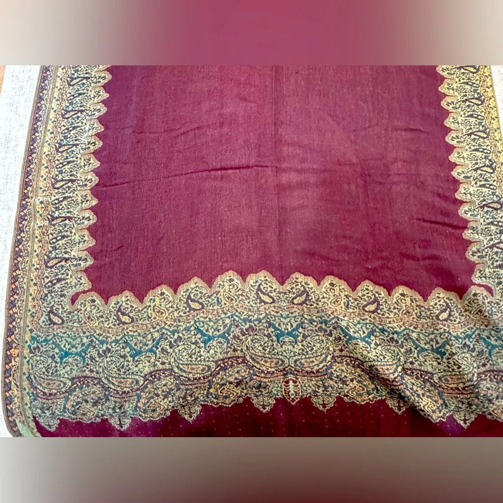 Large burgundy Border Pattern Thicker Pashmina Shawl / Wrap/scarves Purple - Image 4
