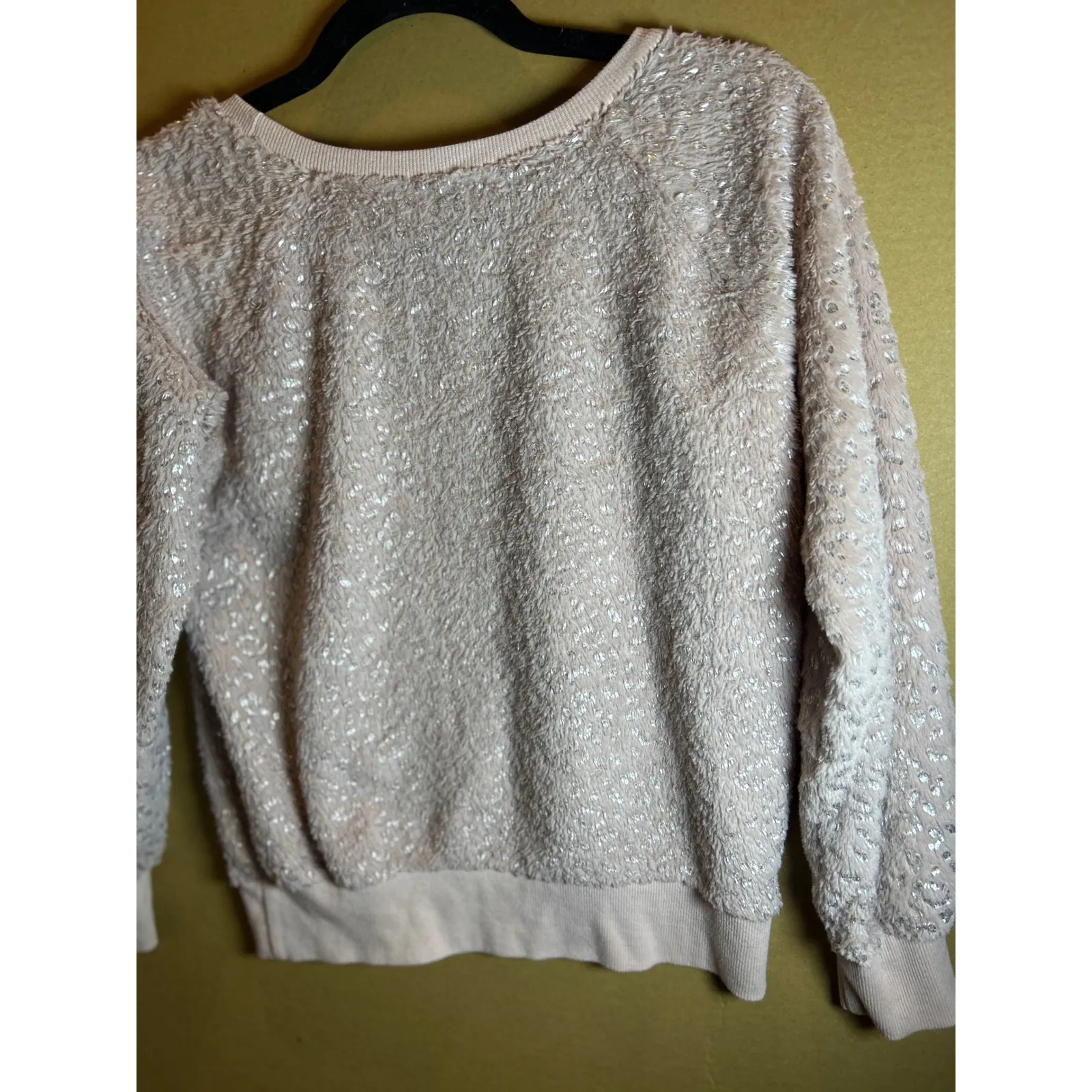 Knit Works Sparkle Fuzzy Sweatshirt Light Pink Size XL 16 - Image 5