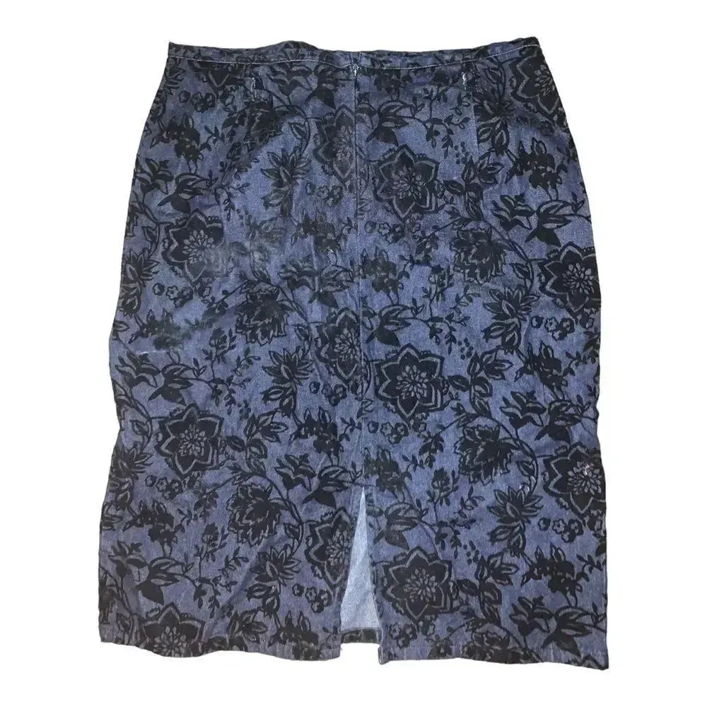 Vintage y2k fairycore flocked velvet denim skirt Blue Size 6 - Image 4