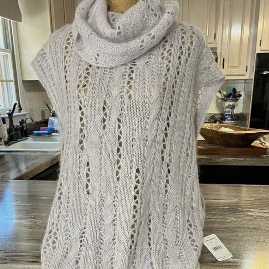 Free People Pirouette Cowl Neck Maxi Sweater in Sugar Cloud Combo sz Med/Lg NWT - Image 7