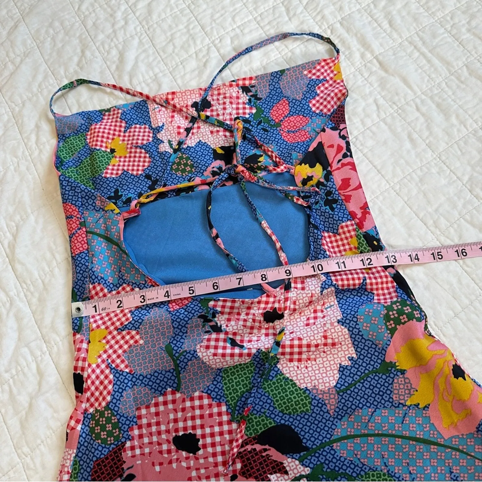 Princess Polly Greta Floral Mini Dress Satin Patchwork 2 XS - Image 5