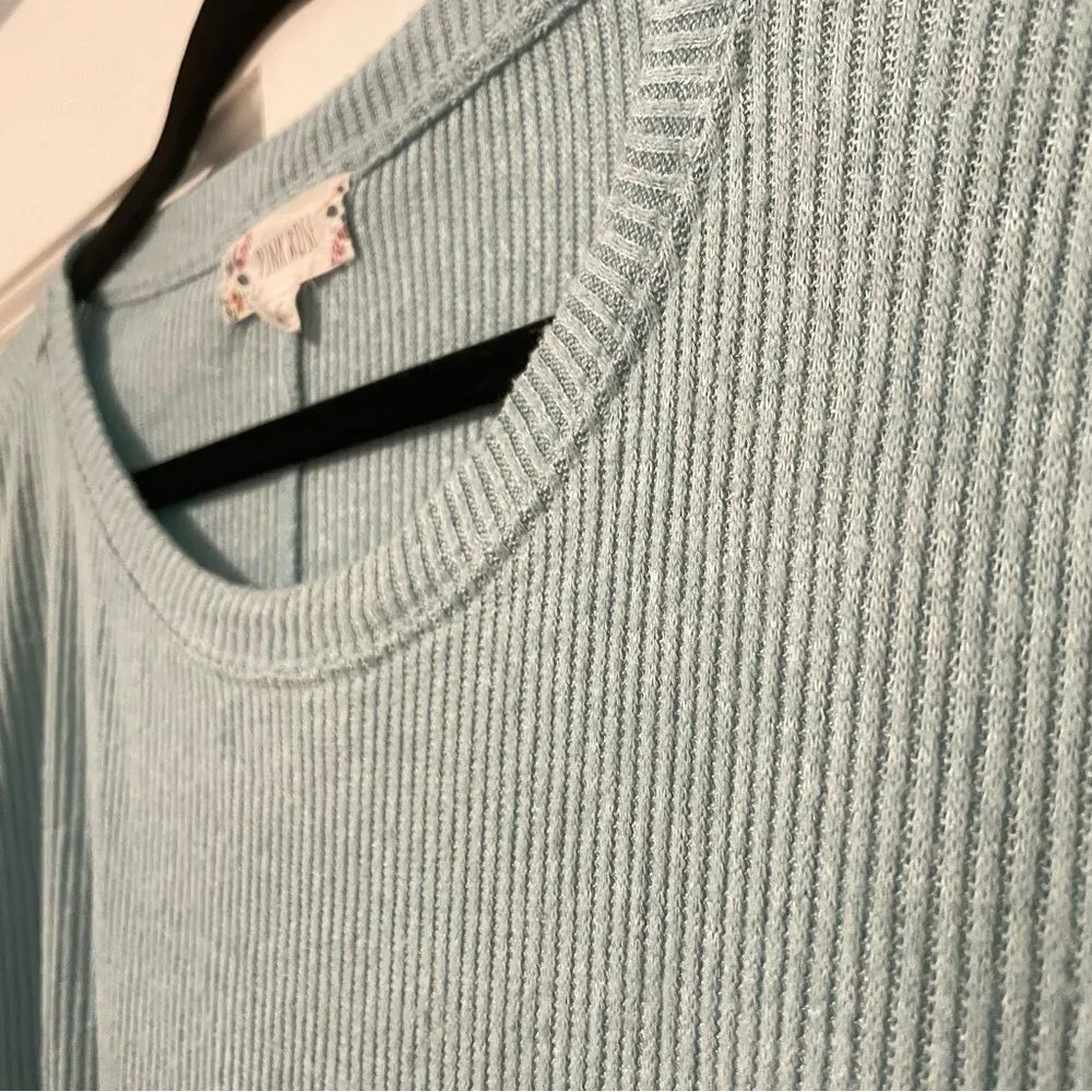 Pink Rose Drawstring-Hem Knit Top Sweater‎ Light Teal Blue Size Medium - Image 3