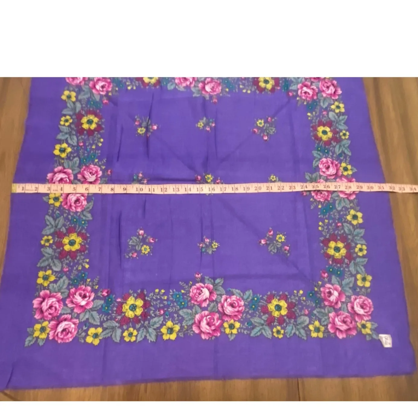 Vintage Glentex Purple Floral Bandana Scarf 100% Acrylic Japan 31” - Image 6