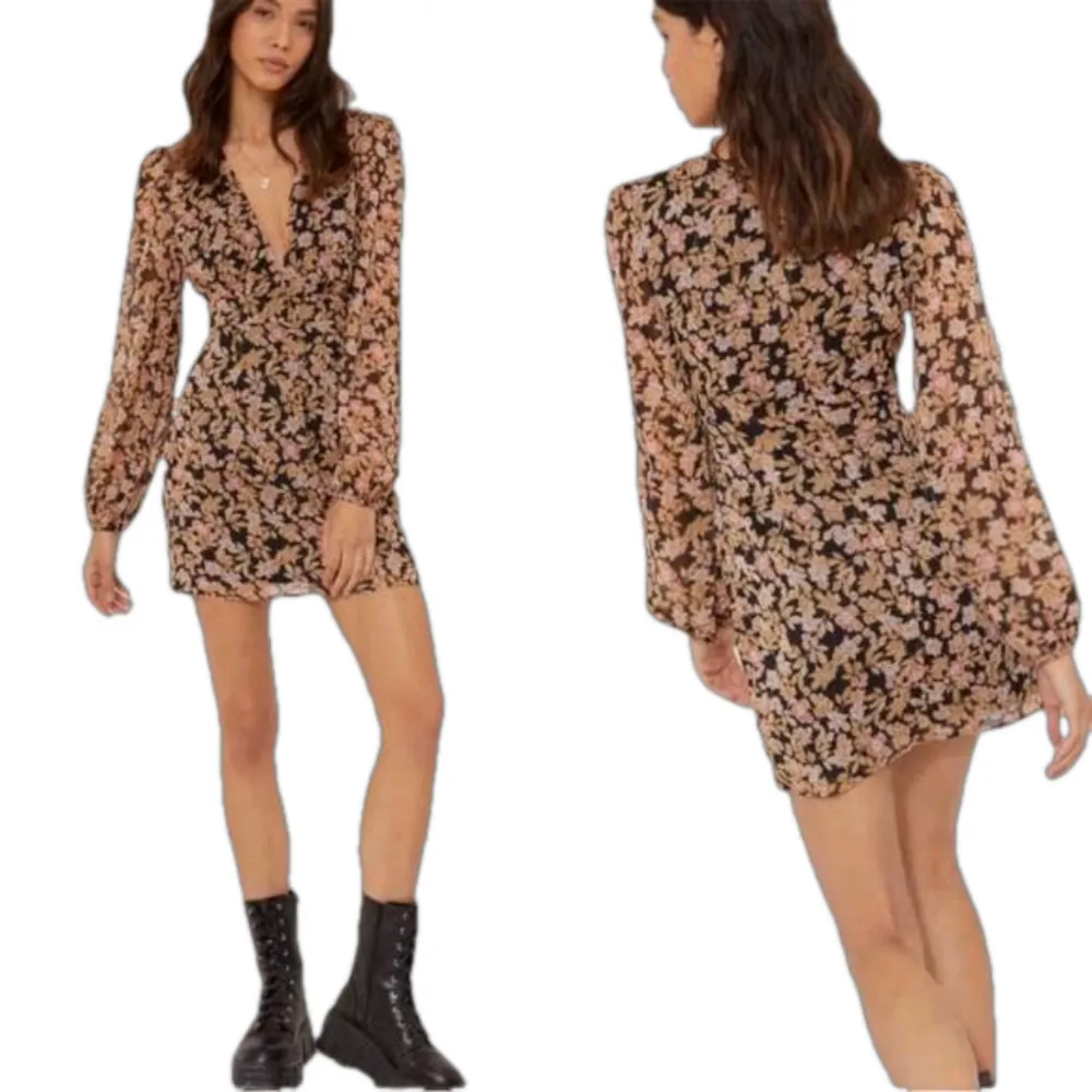 Nasty Gal floral print button down tea mini dress size 6 long sleeve fall - Image 10