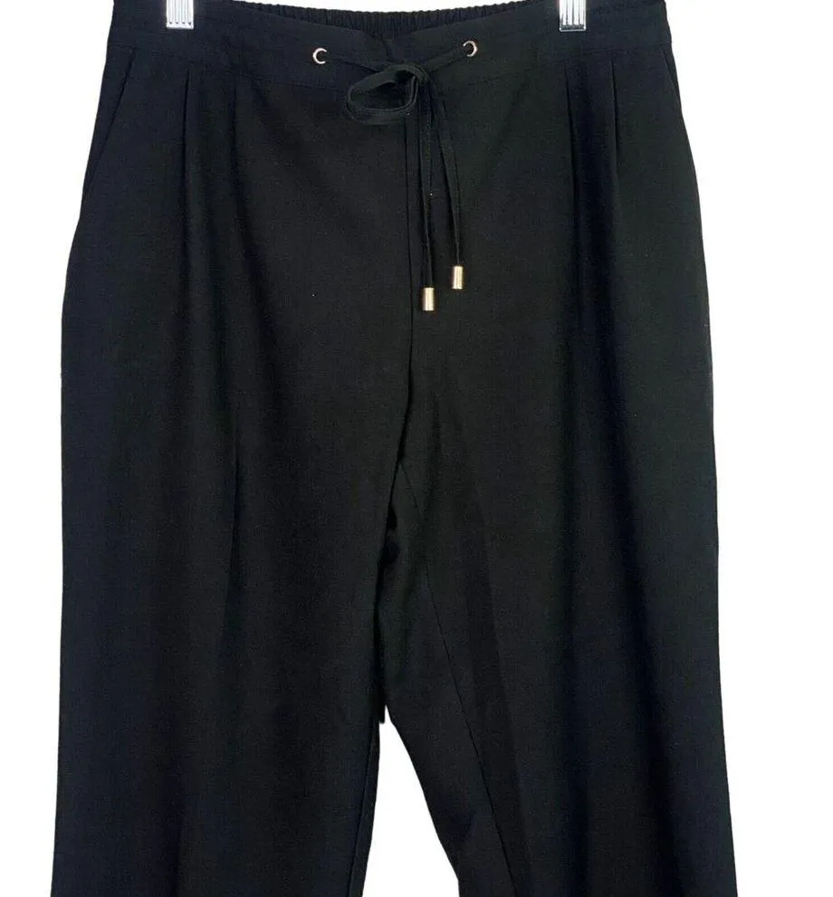 Zara High Rise Drawstring Tapered Trousers Pants Pockets Tie Waist S Black #3096 - Image 4