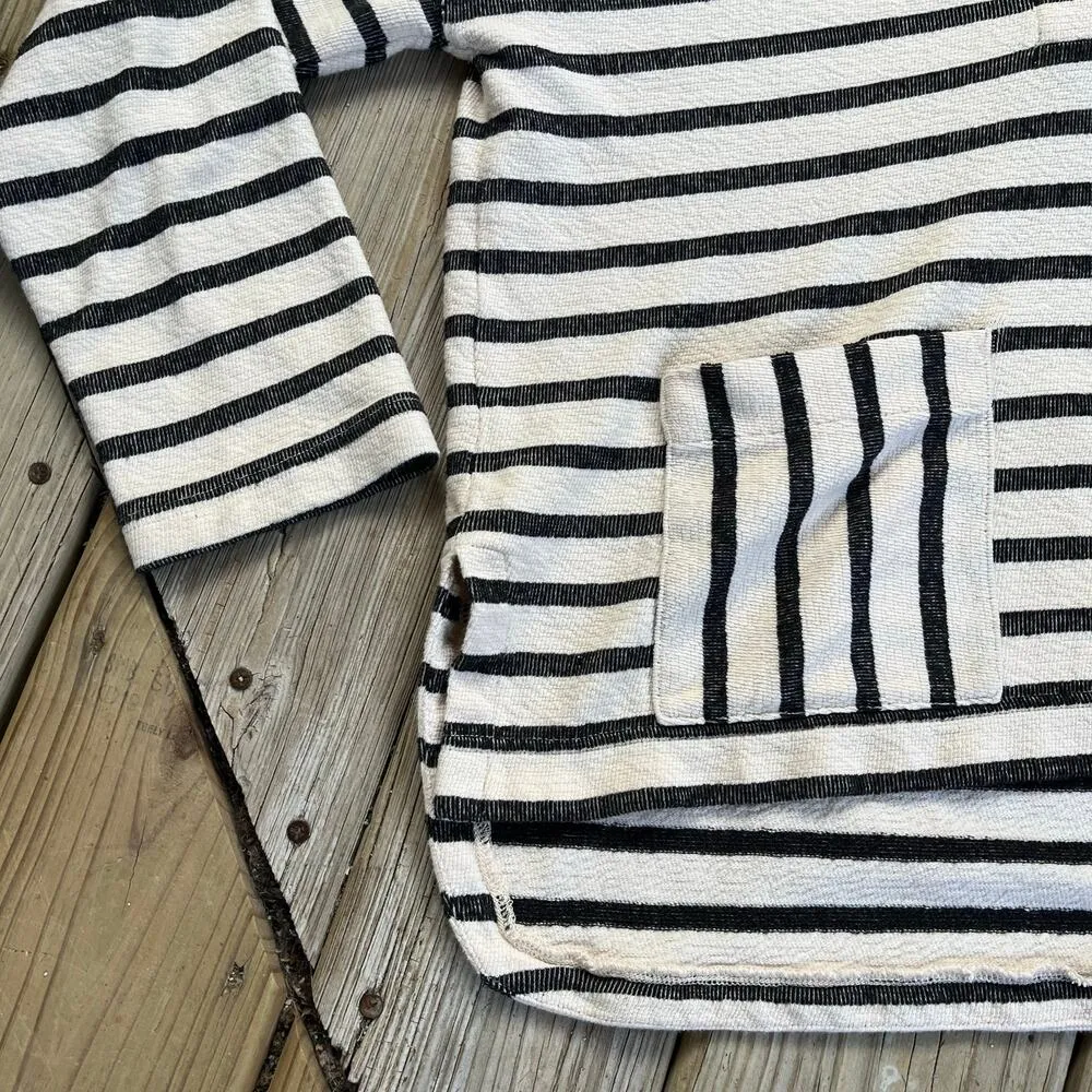 Madewell Women's Striped Context Hoodie Cream/Black Size S - Image 4