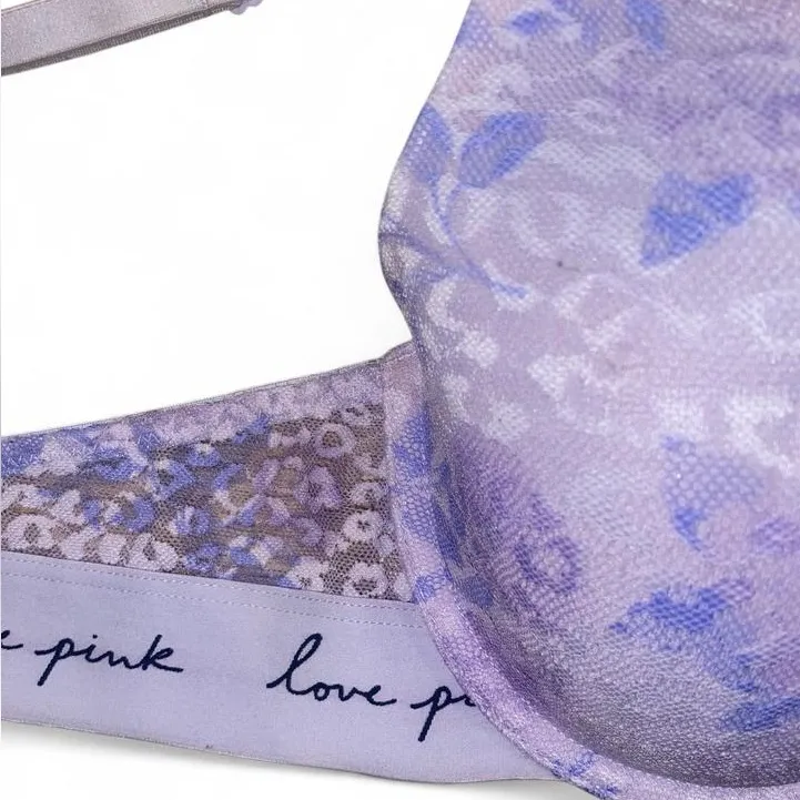 Victoria's Secret PINK purple leopard print lace wear everywhere t shirt bra - Image 7