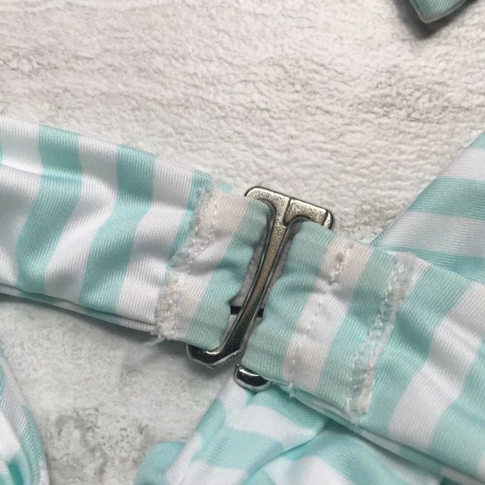 Free Press Trixie Striped Knotted Halter Bikini Swim Top Medium New Green White - Image 9