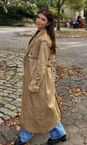 Favorite Daughter The Charles Tie Waist Sand Double Breasted Trench Coat Medium - Image 2