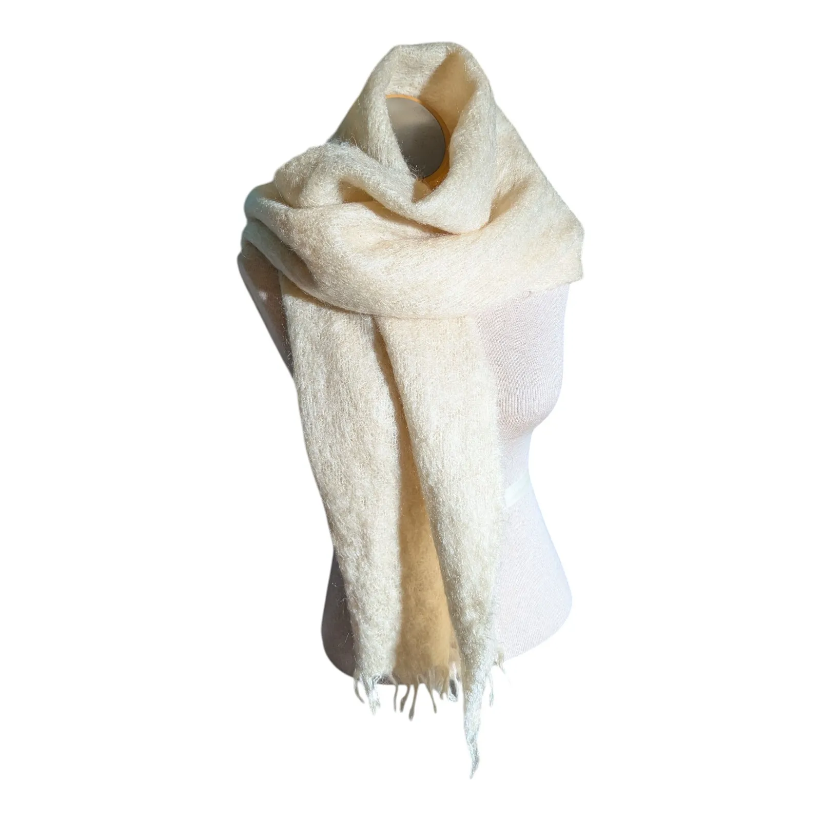 Vtg 1970s Ivory Mohair Cozy Wide Neck Scarf Winter Shawl OS 62" Length - Image 2