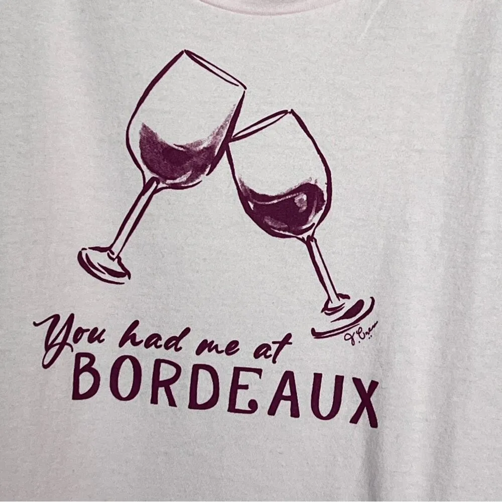 J.CREW Women's Graphic You Had Me At Bordeaux Short Sleeve Crewneck Tee Sz L - Image 3