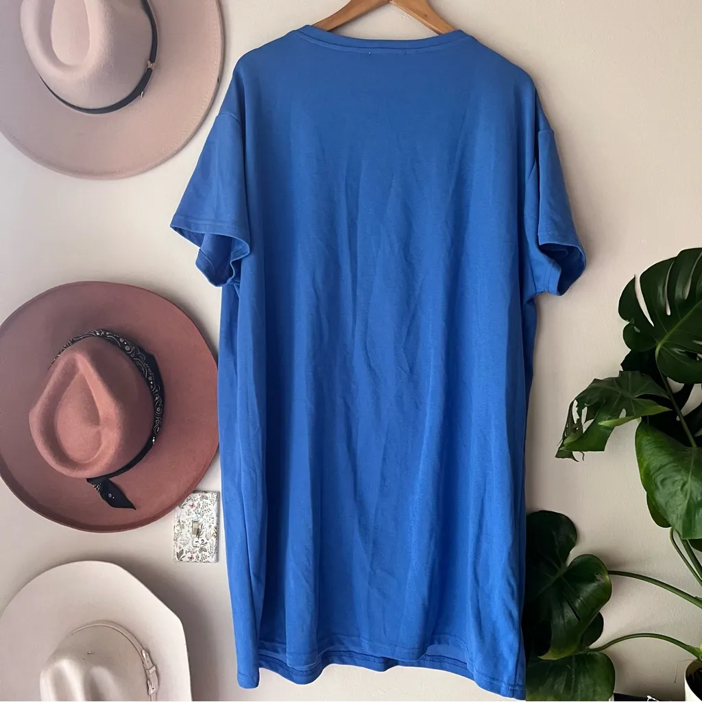 RHINESTONE STUDDED STAR FRINGE V NECK‎ KNIT DRESS blue Women’s SIZE 1X western - Image 5