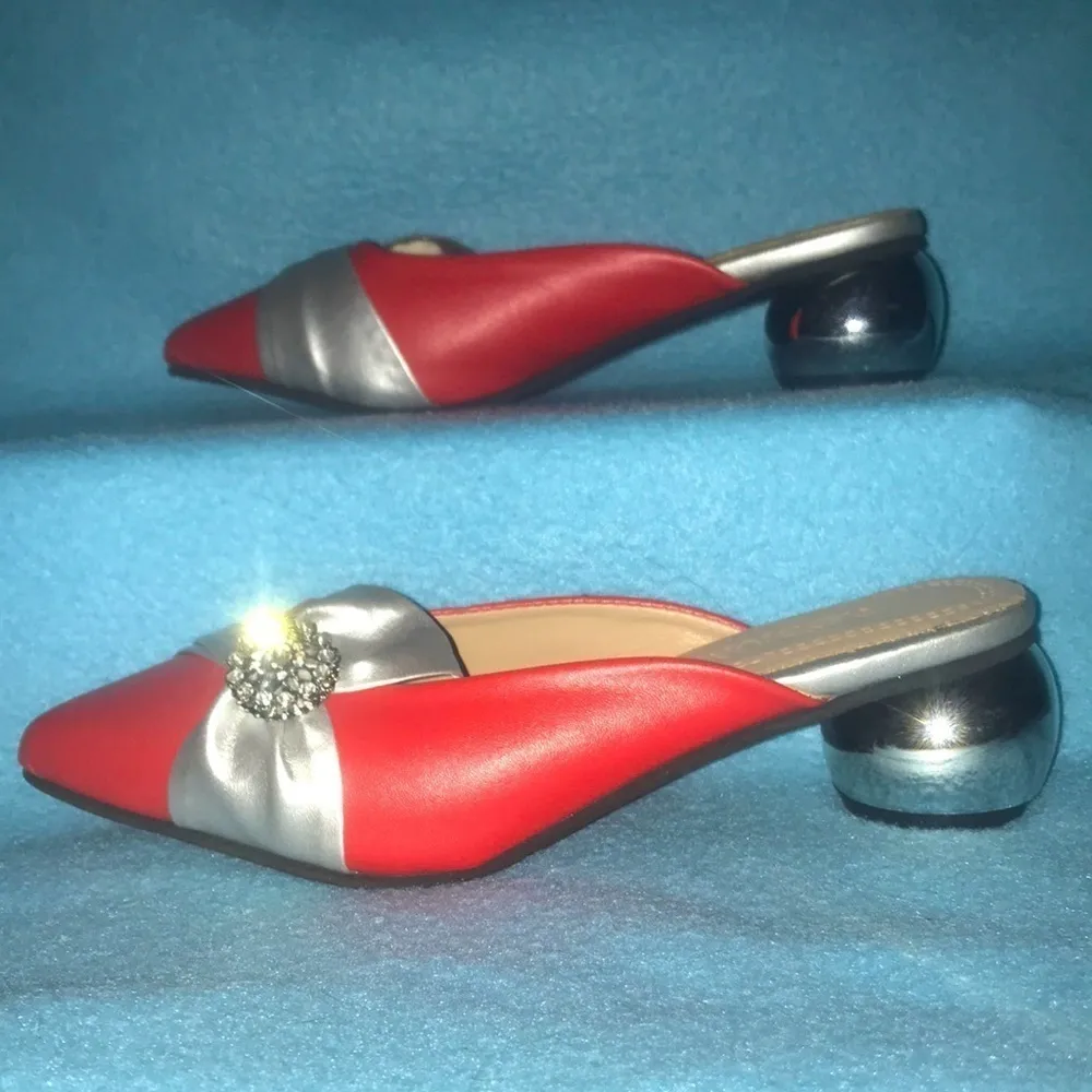 FASHION red & silver slip on leather ribbon embellished size 4 NEW Host Pick🎉🎉X2 - Image 3