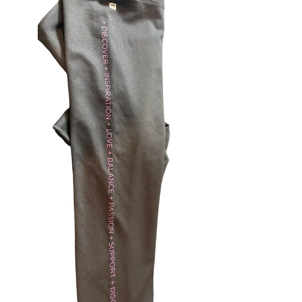 Fablectics Cropped Inspirational Wording Black Leggings XL - Image 2