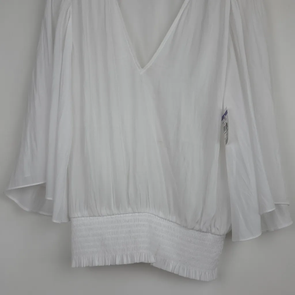 Ramy Brook Elexa White VNeck Blouse Top Smocked Elastic Waist Flutter Sleeves XS - Image 5