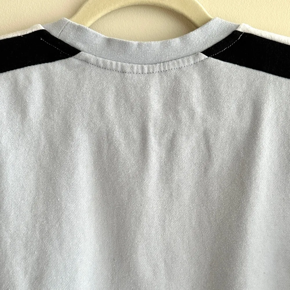 Destined Y2K Cropped Sweatshirt, Light Blue/Black/White Striped, Size Medium - Image 13