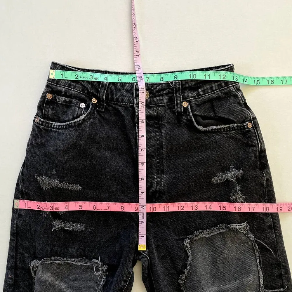 Free People Jeans Womens 27 Black Distressed Raw Hem High Rise Straight Leg - Image 11