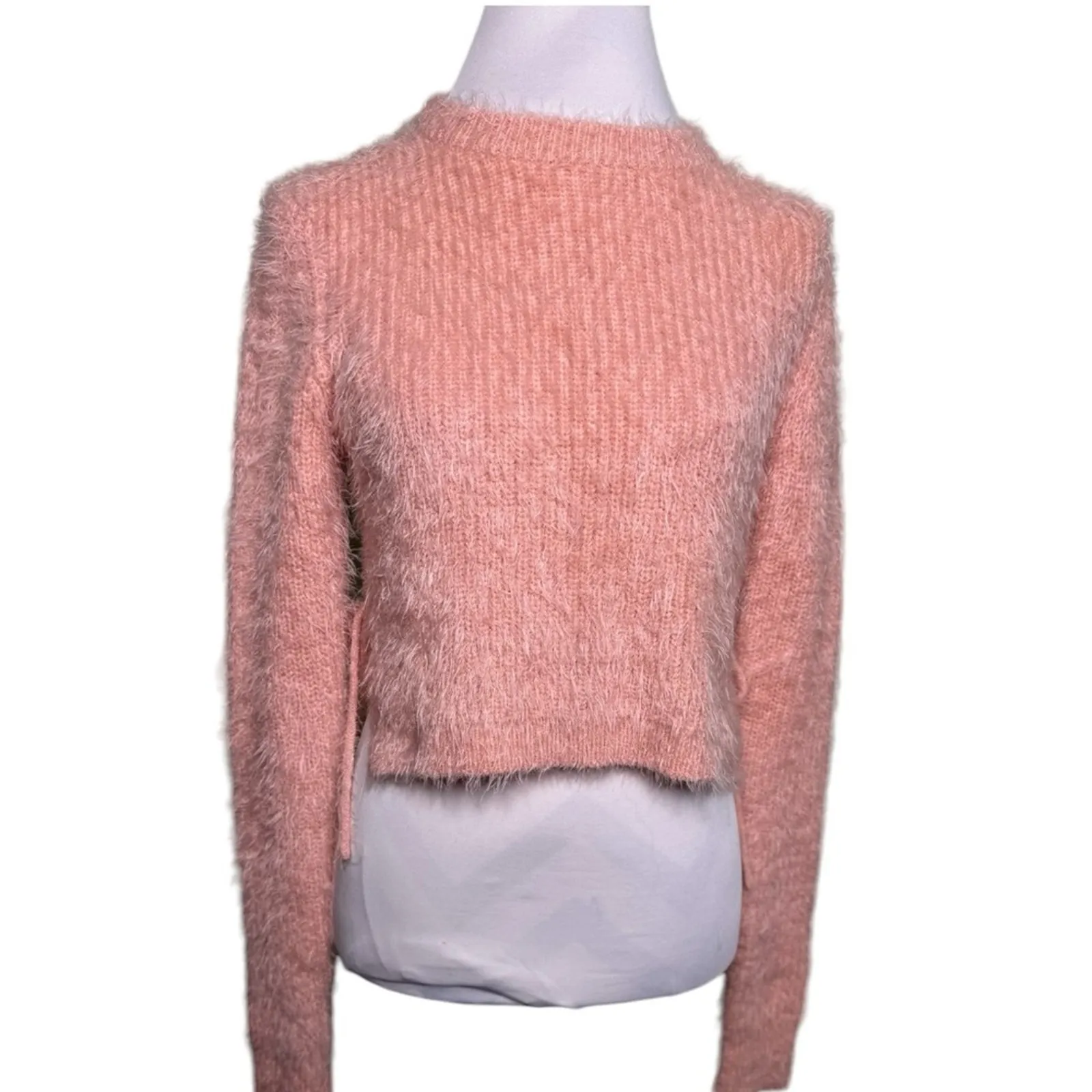 Majorelle Majorie Sweater Small Pink Fuzzy Knit Cropped Pullover Side Ties - Image 3