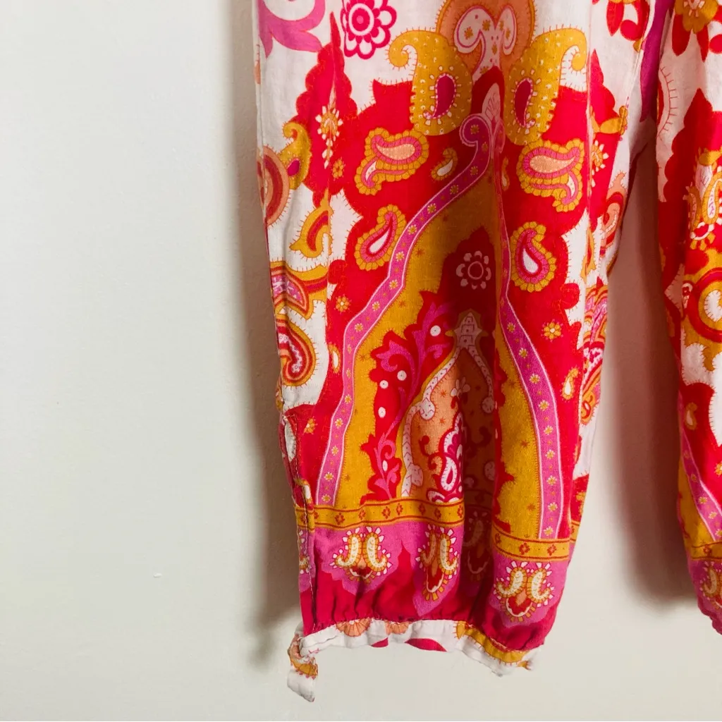 Haute Hippie linen blend pink, white & orange paisley harem pants. Est. small - Image 2
