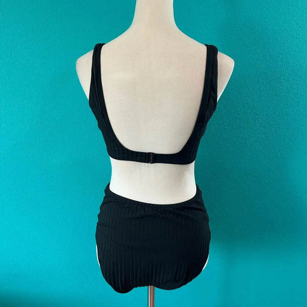 NWT Aerie Wide Rib Cut Out Ring One Piece Swimsuit True Black Beach Surf - Image 4