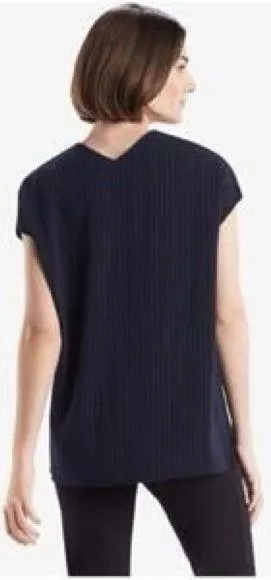 MM Lafleur Women Navy Blue Pinstripe Lagenlook Townsend Sleeveless Blouse - Image 2