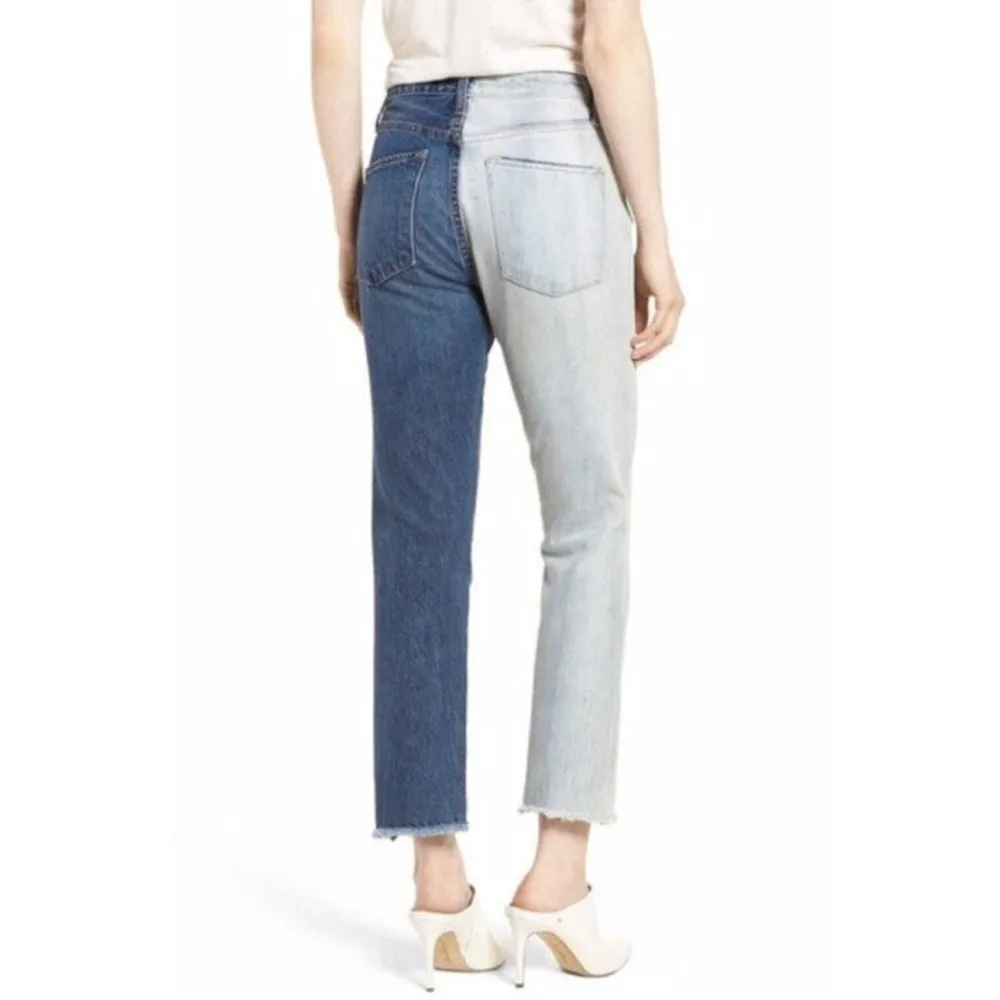 Alice + Olivia Jeans Boyfriend Jeans Two
Tone Blue 24 asymmetrical - Image 2