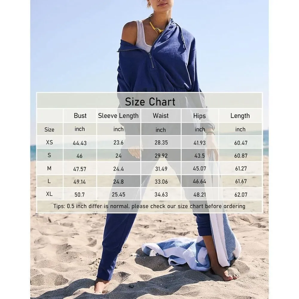 NEW 1 Pc Jumpsuit Elastic Waist Drawstring Hooded Zip Up S Black - Image 5