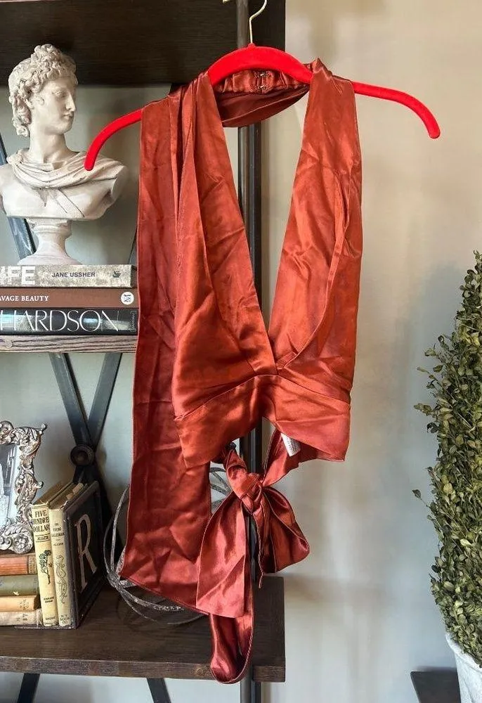 NONchalant Label Tara Silk Plunge Top Rust Womens Size XL Red - Image 5