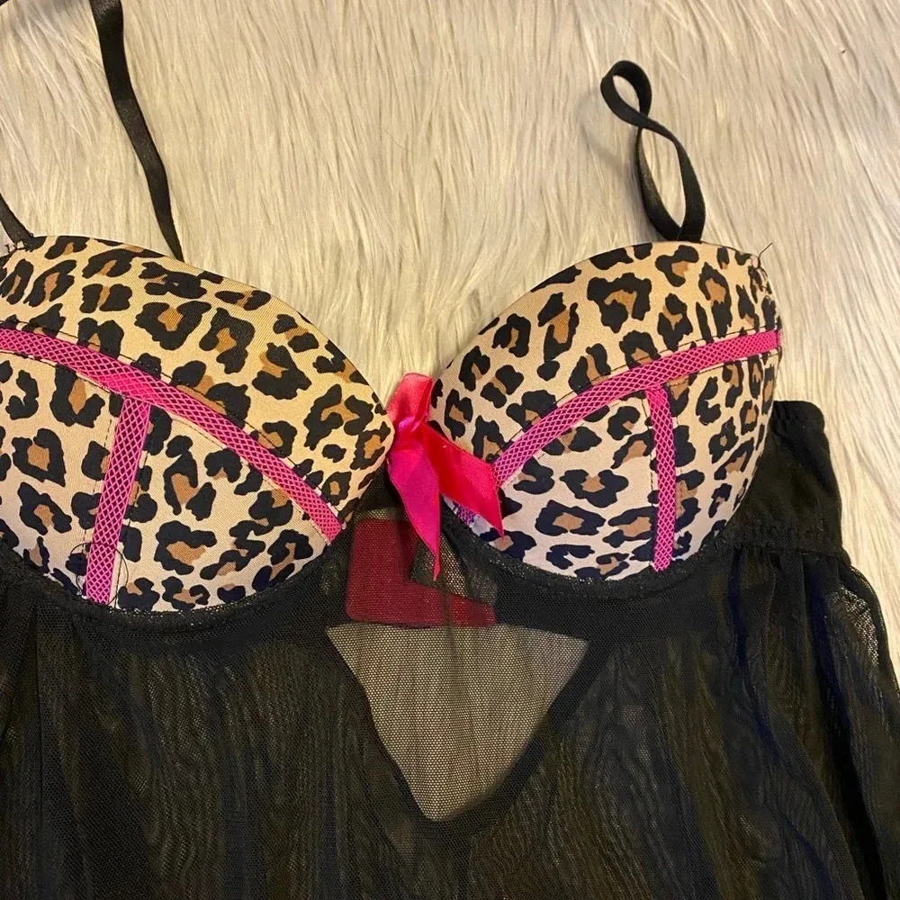 Pink, Black & Cheetah Print Babydoll Lingerie - Image 4