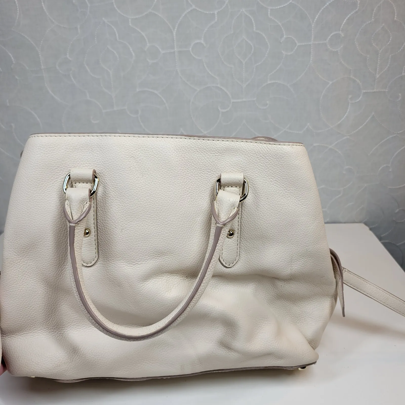 Kate Spade Larchmont Ave Evangelie Satchel Cream‎ Pebbled Leather Crossbody Bag - Image 9