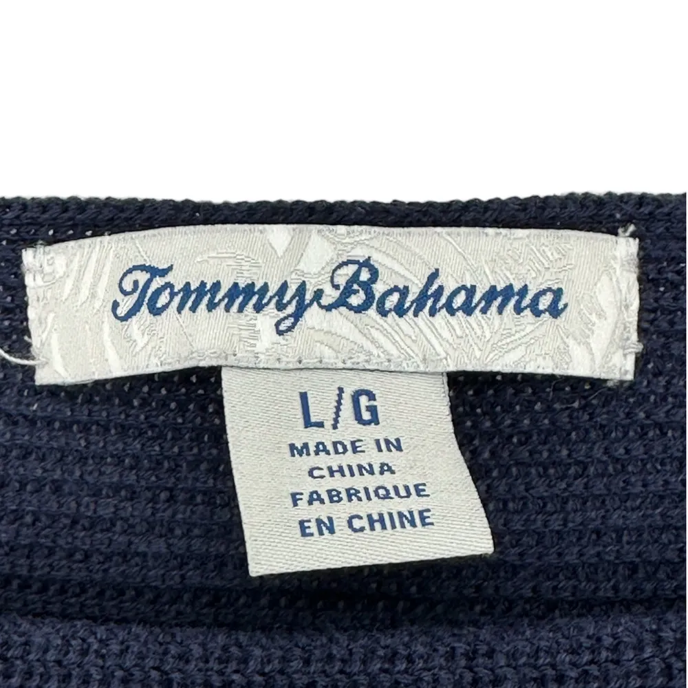 Tommy Bahama | Large | Navy Blue Pickford Ribbed Long Sleeve Boatneck Sweater - Image 3