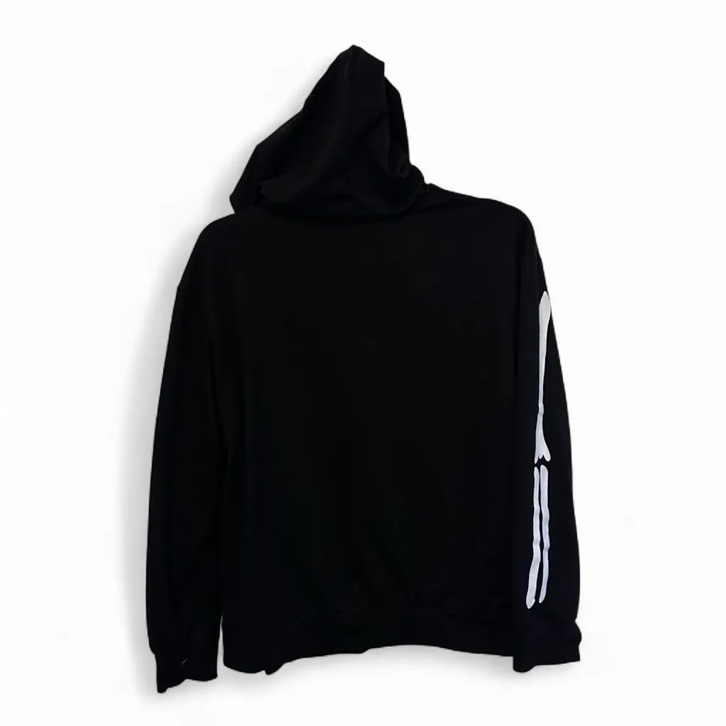 Unbranded no tags Black Full Zip Zipper Hoodie with White Skeleton Bones Medium - Image 2