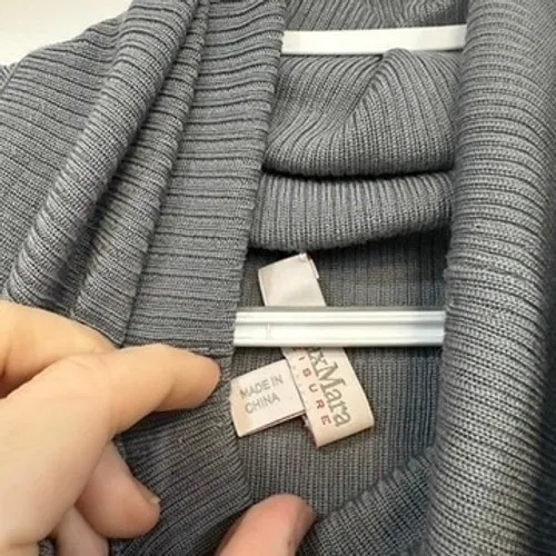 Max Mara Womens Cowl Neck Sweater Small Ribbed Stretchy Solid Gray Long Sleeve - Image 2