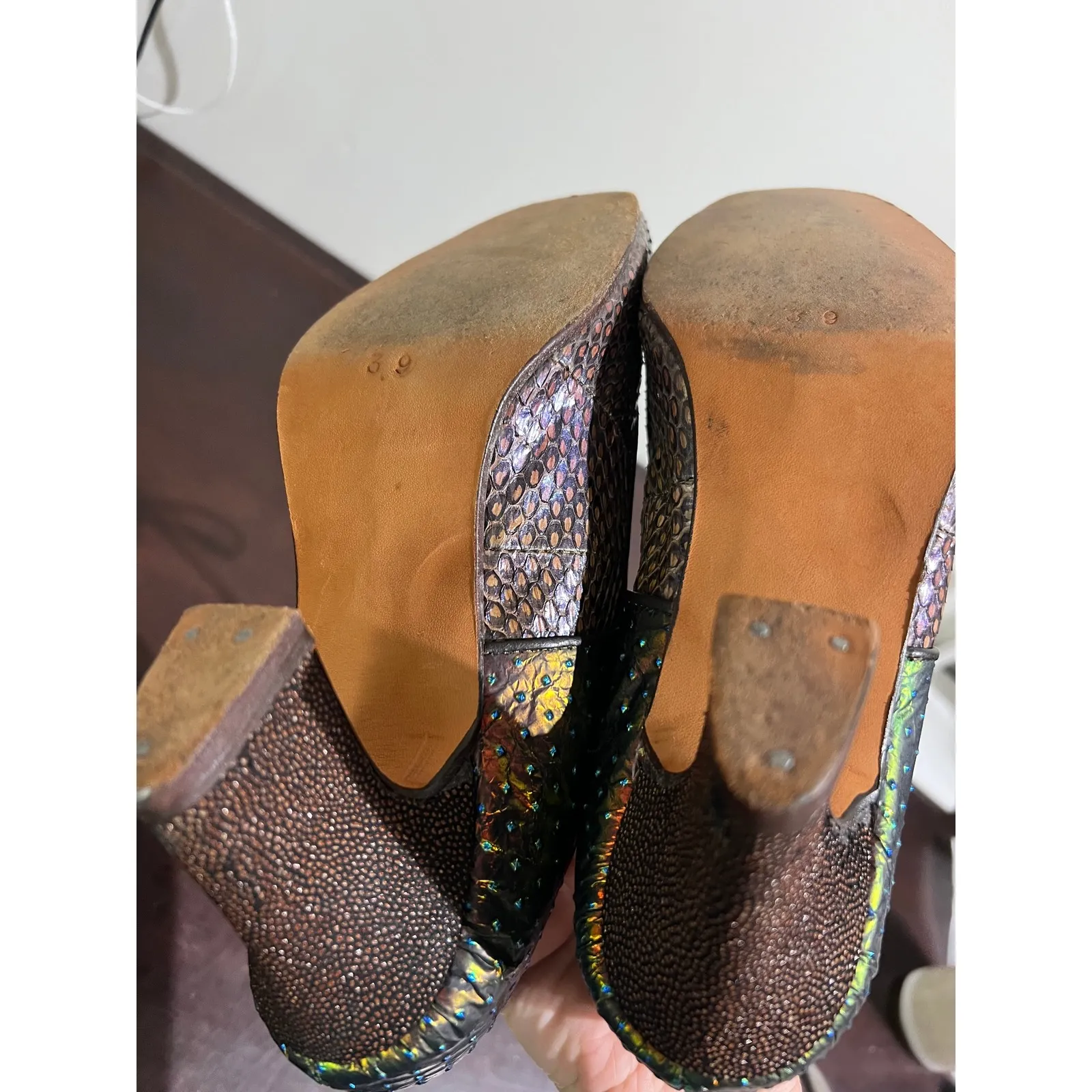 Koko Italian Tango Shoe Snake & Metallic Lace Up Heels Shoes Size 39 Brown - Image 7