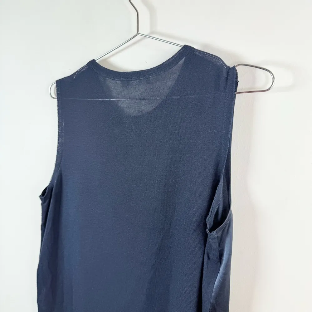 Vince Navy Silk Front Sleeveless Tank Top - Image 5