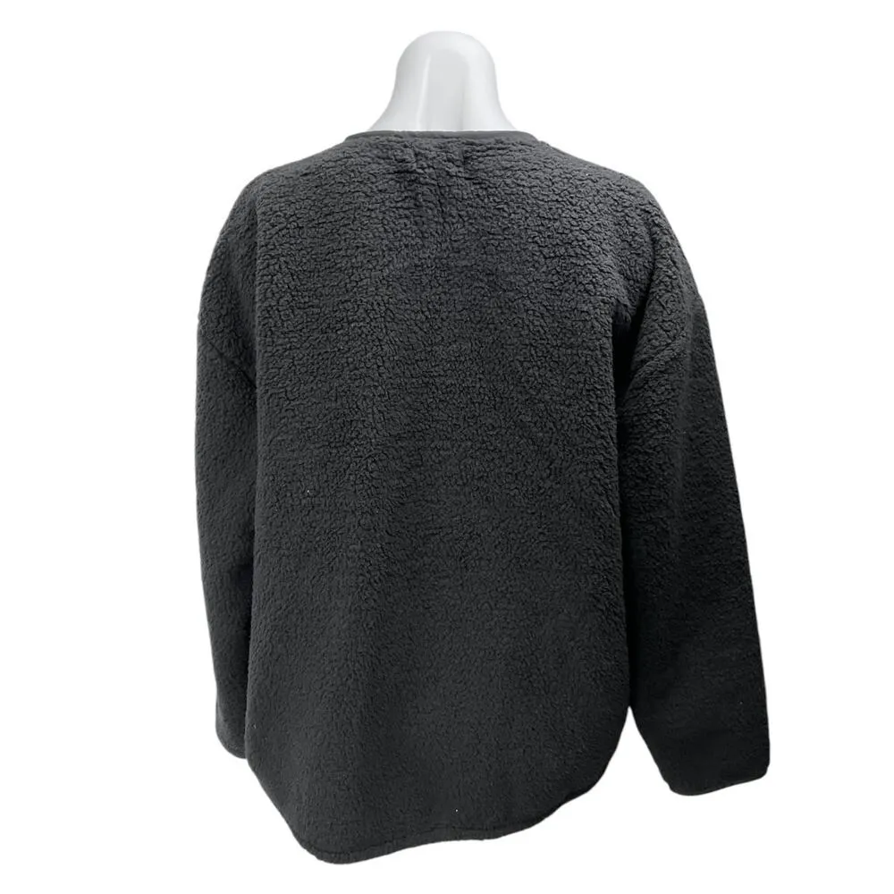 J.Crew Black Faux Shearling Teddy Sherpa Fleece Button Down  Sweater Jacket Sz L - Image 2