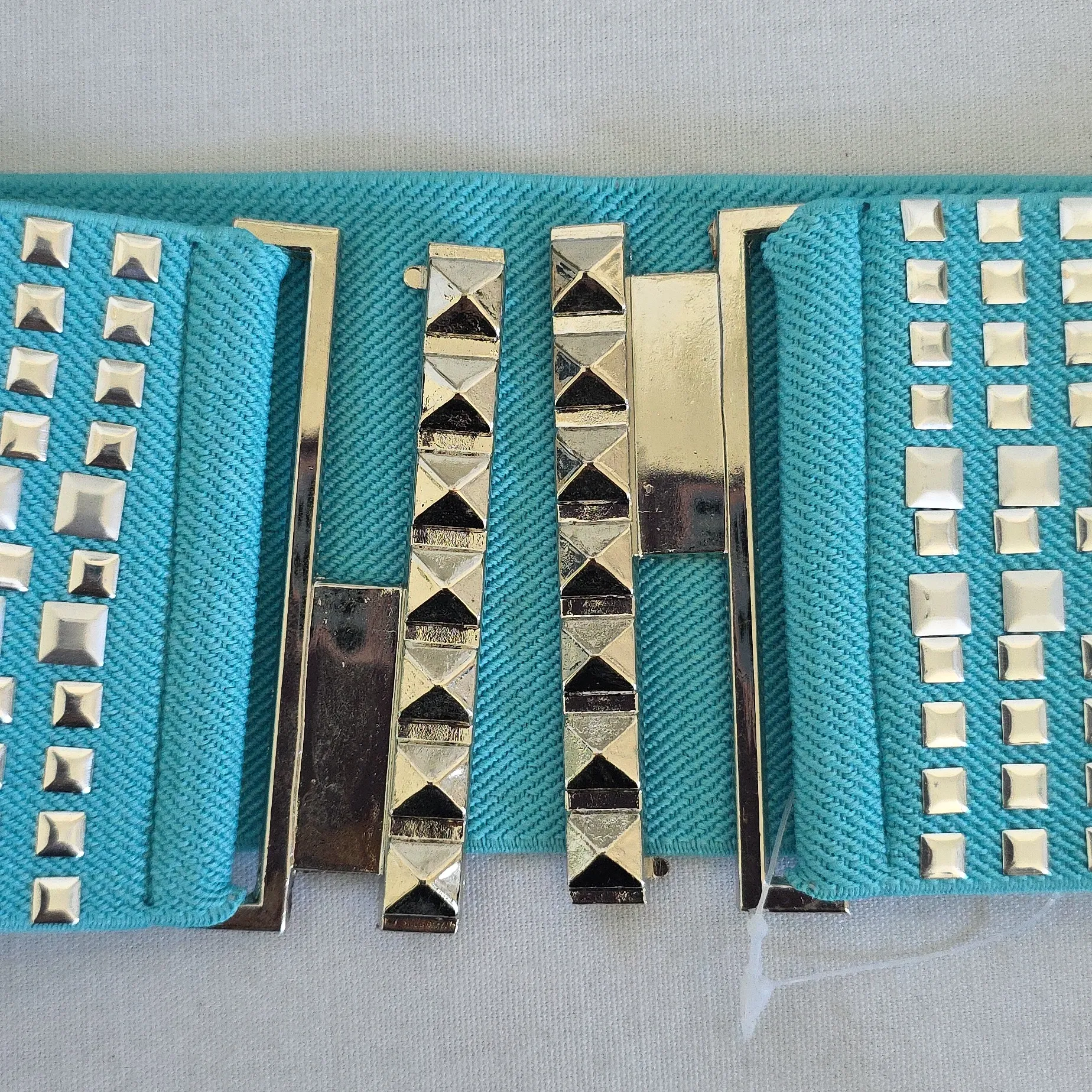 Vintage Silver And Aqua Blue Wide Stretch Studded Belt - Image 6