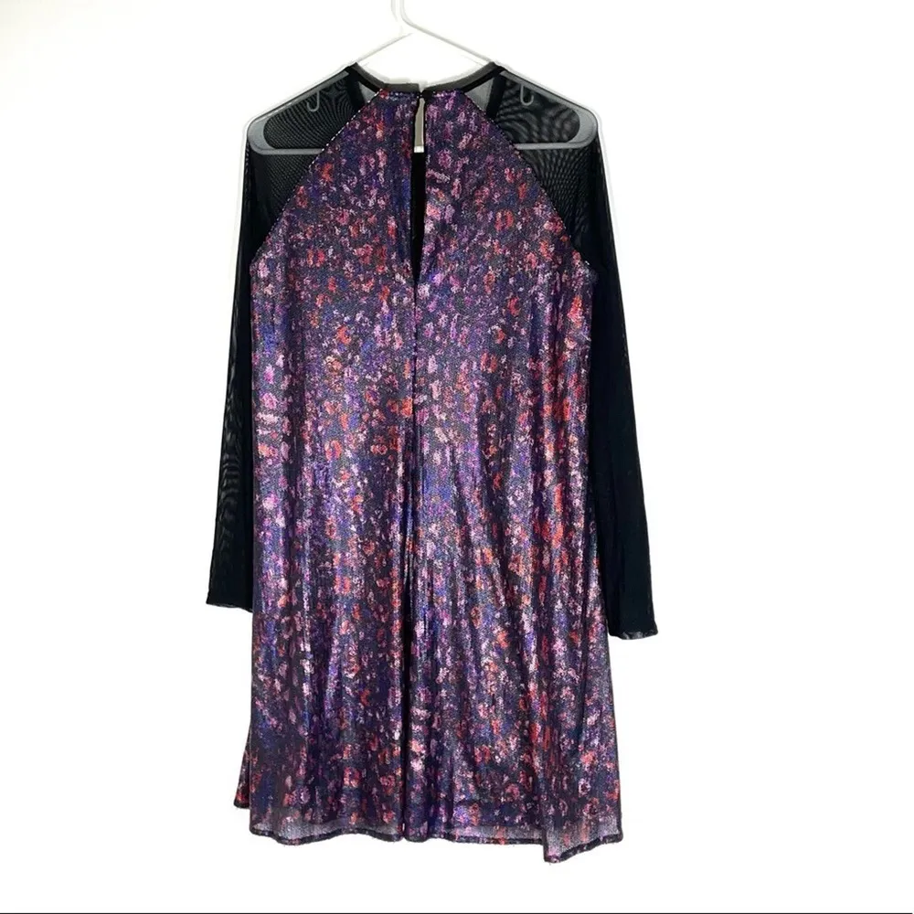 NEW RACHEL Rachel Roy Multicolor Sequin Sheer Long Sleeve Dress Size Medium Purple - Image 8