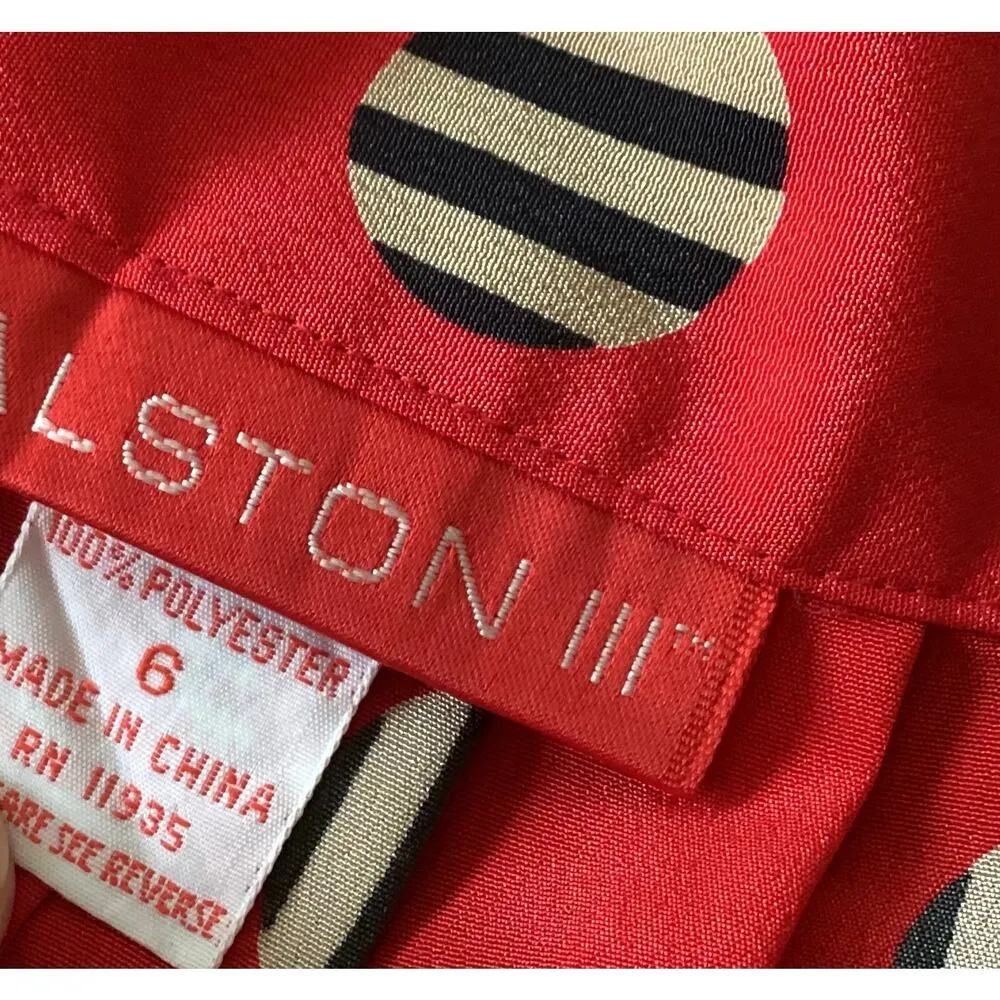 1990s Halston III Polka Dot Red Midi Skirt Size 6 - Image 4