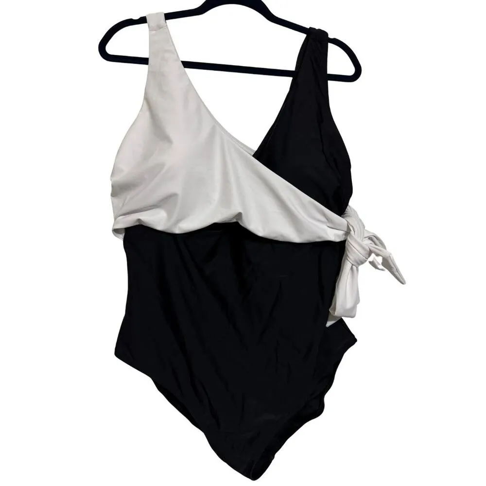 RAISINS CURVE Cross Over One Piece Bathing Swim Suit Black White NWT Plus 20W - Image 2