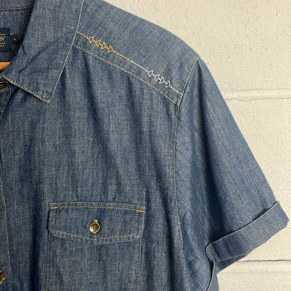 Pendleton blue chambray short sleeve stitch line shirt dress - Image 4