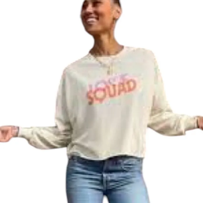 Evereve x Love Squad Beige Cropped Sweatshirt Pullover Small - Image 2