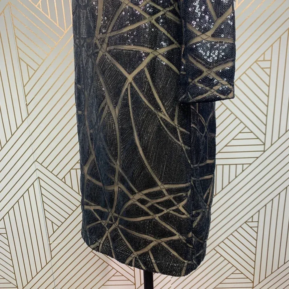 Tadashi Shoji Black Nude Sequin 3/4 Sleeve Mini Dress Size‎ US 6 - Image 7