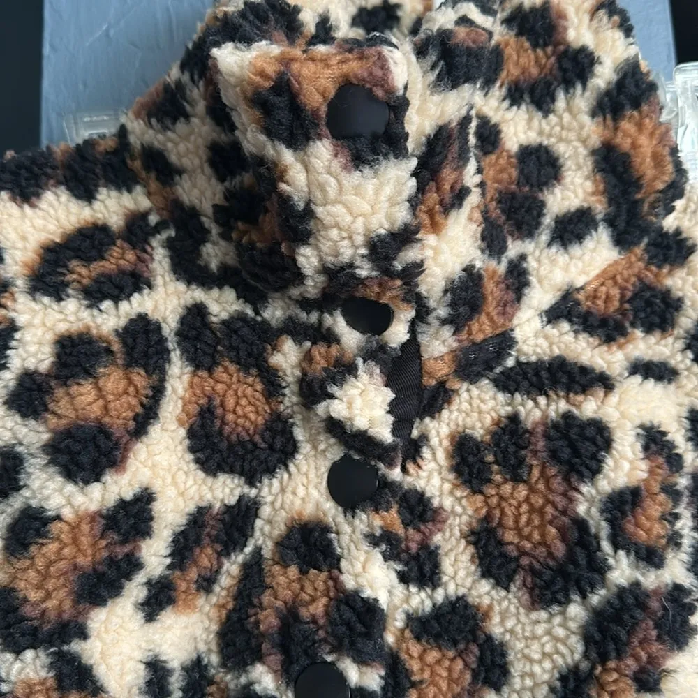 J. Crew Teddy Jacket Brown and Black Leopard Print Oversized Fit - Image 8